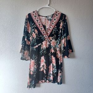 Billabong Divine Black Floral Print Wrap Dress